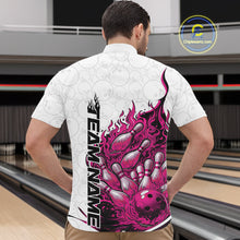 Load image into Gallery viewer, Cusom Pink Flame Bowling Men Quarter-Zip Team Shirt, Fire Bowling Tournament Jersey IPHW11130
