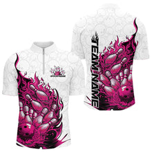 Load image into Gallery viewer, Cusom Pink Flame Bowling Men Quarter-Zip Team Shirt, Fire Bowling Tournament Jersey IPHW11130