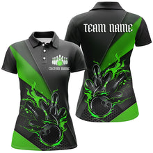 Load image into Gallery viewer, Custom Black And Green Bowling Shirts For Women, Flame Bowling Tournament Jerseys IPHW6736