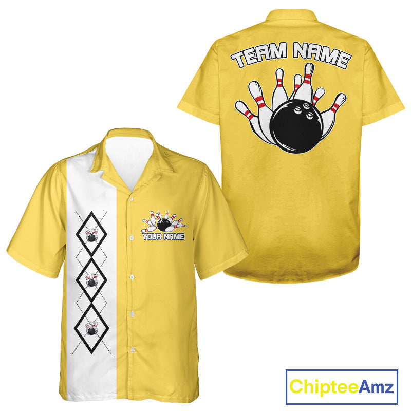 Custom Classic Vintage Argyle Bowling Men And Women Button Up, Retro Bowling Team Shirt IPHW10068