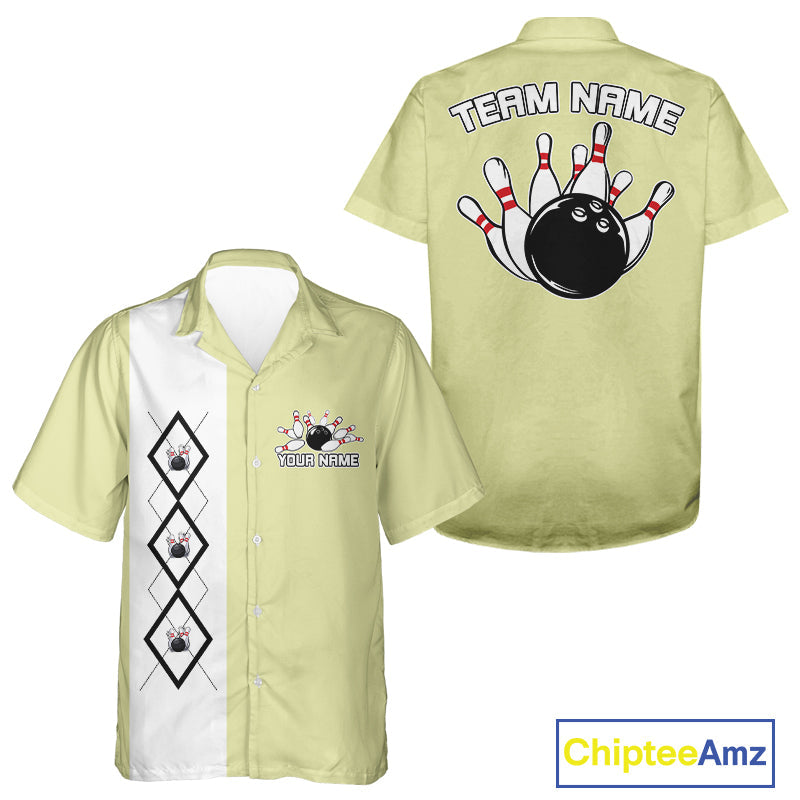 Custom Classic Vintage Argyle Bowling Men And Women Button Up, Retro Bowling Team Shirt IPHW10068