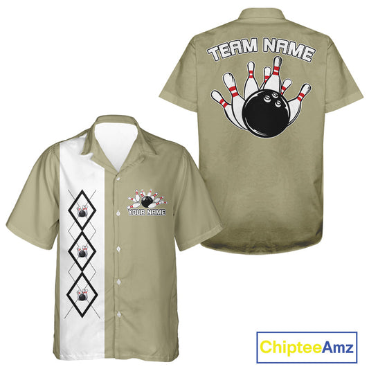 Custom Classic Vintage Argyle Bowling Men And Women Button Up, Retro Bowling Team Shirt IPHW10068