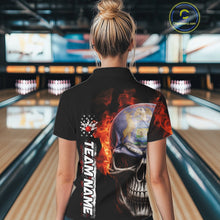 Load image into Gallery viewer, Custom Flame Skull American Michigan Flag Women Bowling Team Shirt, Patriotic Bowling Jersey IPHW10636