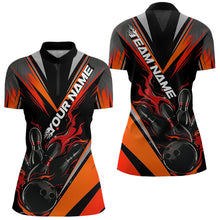 Load image into Gallery viewer, Custom Black And Red Flame Bowling Women Quarter-Zip Shirts, Bowling Tournament Team Outfit IPHW8773