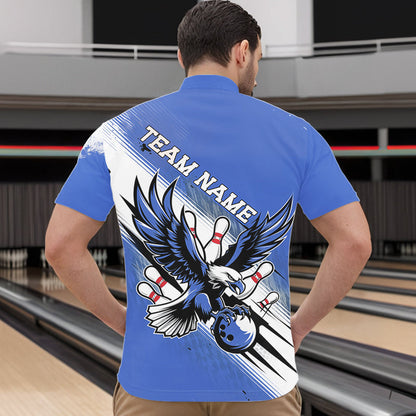 Custom Blue Eagle Bowling Jerseys, Eagle Bowling Men Quarter-Zip Shirts Team Uniform Bowlers Outfit IPHW8789