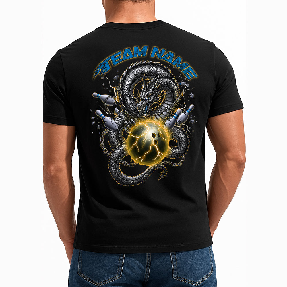 Custom Blue And Yellow Lightning Dragon Bowling T-Shirts For Men, Bold Team Outfit IPHW9061