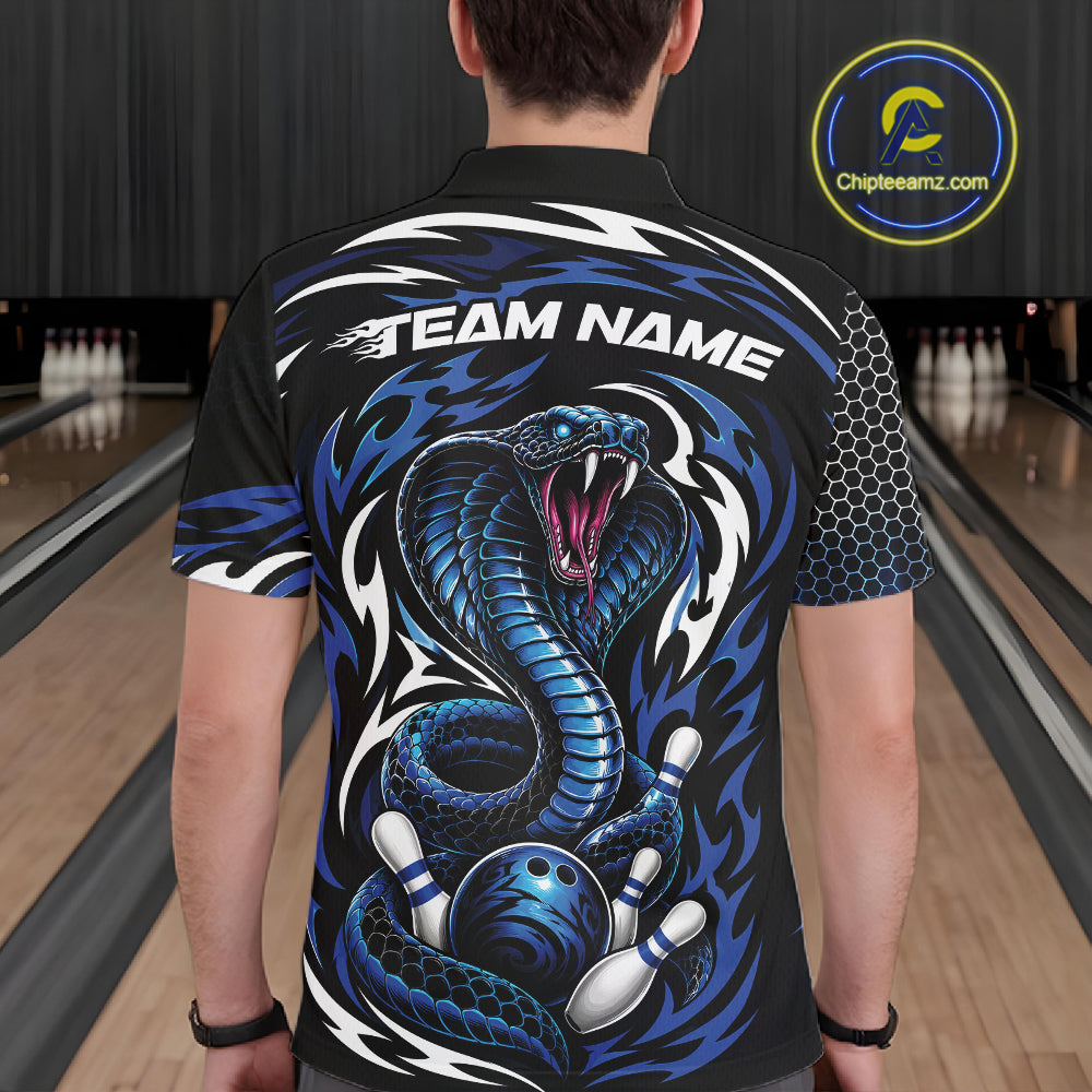 Custom Black And Blue Tribal Cobra Snake Bowling Jerseys Bowling Men Polo Shirt IPHW11711