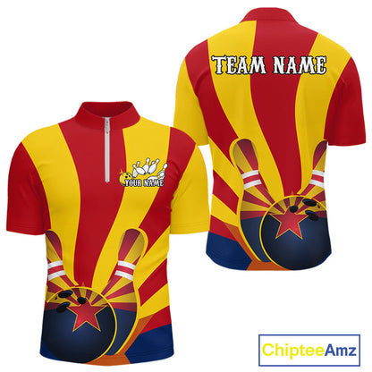 Custom Arizona State Flag Bowling Team Quarter-Zip Shirts For Men, Bowling League Shirt IPHW9266