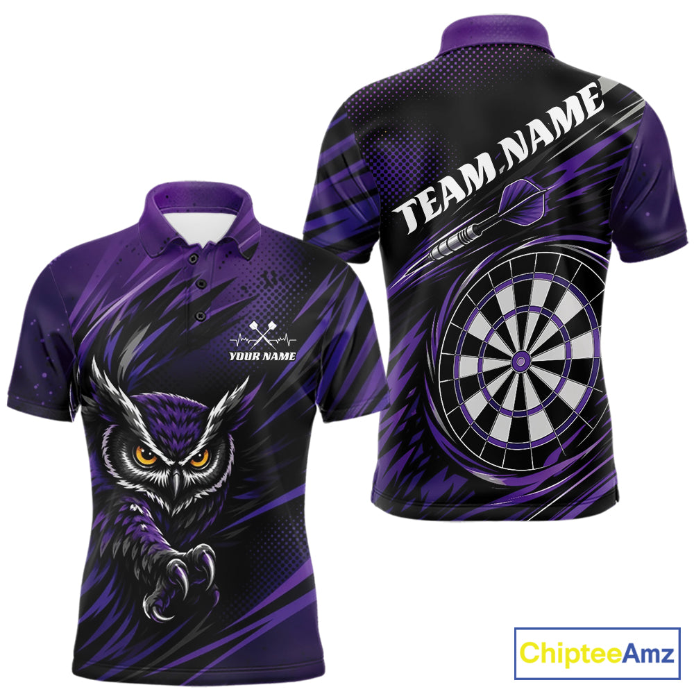 Custom Purple Owl Darts Men Polo Shirts, Dart Flights Darts League Shirt IPHW11732
