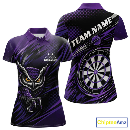 Custom Purple Owl Darts Women Polo Shirts, Dart Flights Darts League Shirt IPHW11732