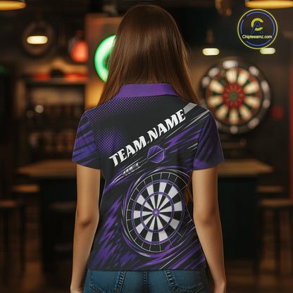 Custom Purple Owl Darts Women Polo Shirts, Dart Flights Darts League Shirt IPHW11732