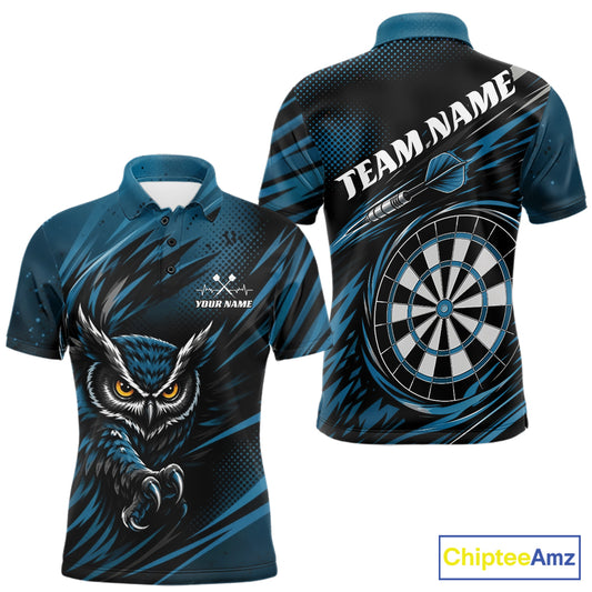 Custom Blue Owl Darts Men Polo Shirts, Dart Flights Darts League Shirt IPHW11733