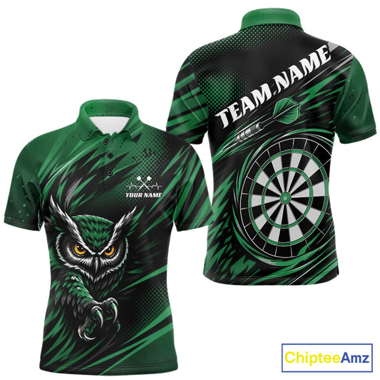 Custom Green Owl Darts Men Polo Shirts, Dart Flights Darts League Shirt IPHW11734
