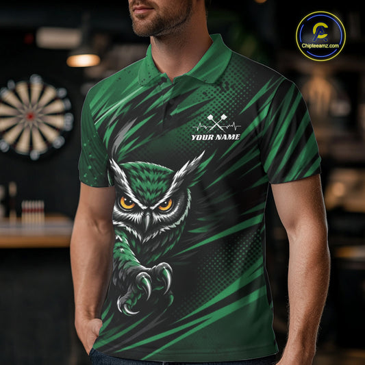 Custom Green Owl Darts Men Polo Shirts, Dart Flights Darts League Shirt IPHW11734