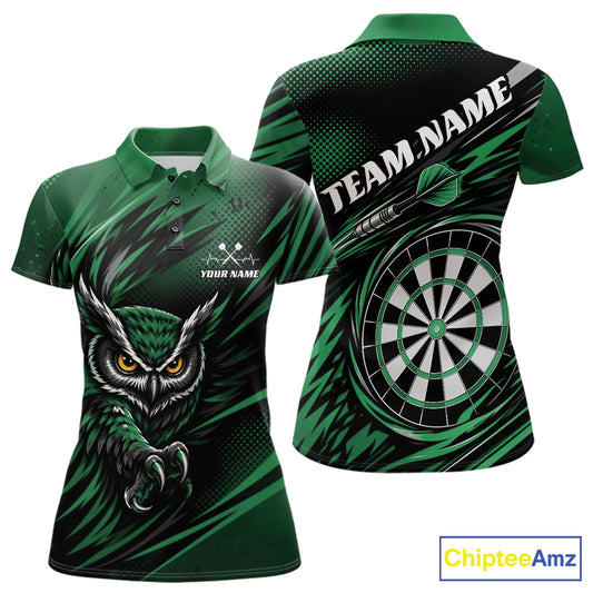 Custom Green Owl Darts Women Polo Shirts, Dart Flights Darts League Shirt IPHW11734