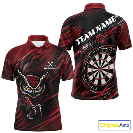 Custom Red Owl Darts Men Polo Shirts, Dart Flights Darts League Shirt IPHW11735