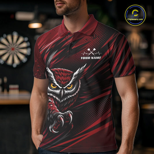 Custom Red Owl Darts Men Polo Shirts, Dart Flights Darts League Shirt IPHW11735