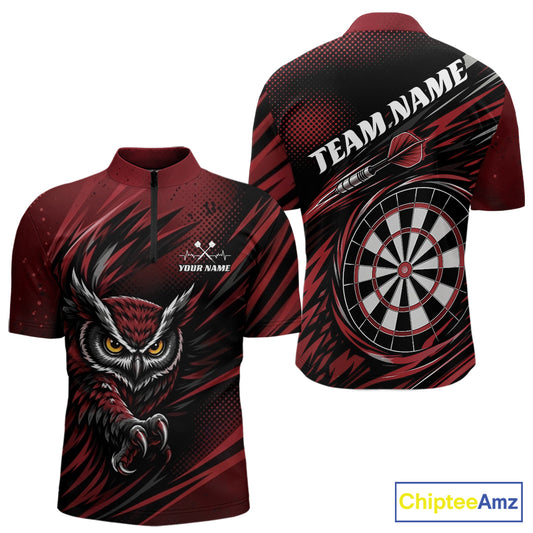 Custom Red Owl Darts Men Quarter Zip Shirts, Dart Flights Darts League Shirt IPHW11735