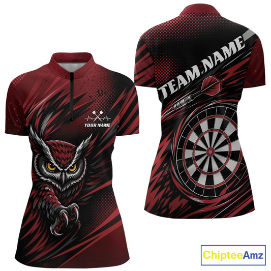 Custom Red Owl Darts Women Quarter-Zip Shirts, Dart Flights Darts League Shirt IPHW11735