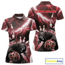 Load image into Gallery viewer, Custom Red Thunder Lightning Grim Reaper Bowling Women Polo Shirt, Halloween Outfit IPHW9798