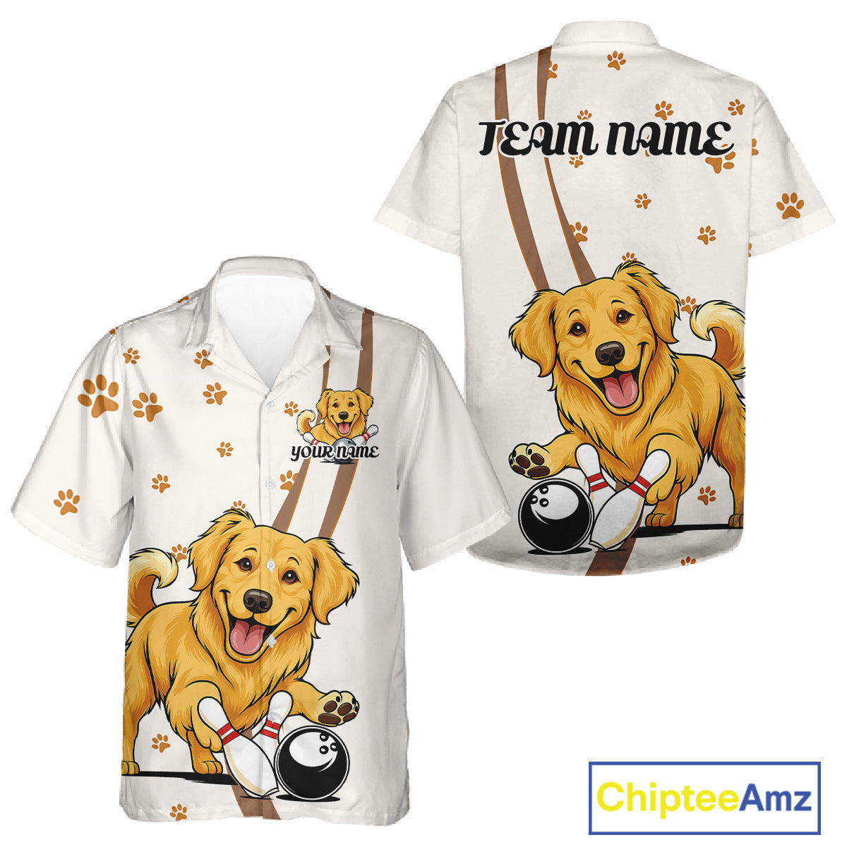 Custom Funny Golden Retriever Dog Men And Women Bowling Team Shirt, Dog Lovers Bowling Uniform IPHW10209