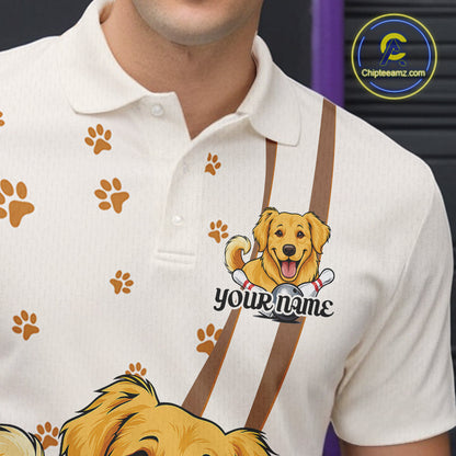 Custom Funny Golden Retriever Dog Men Bowling Team Shirt, Dog Lovers Bowling Uniform IPHW10209
