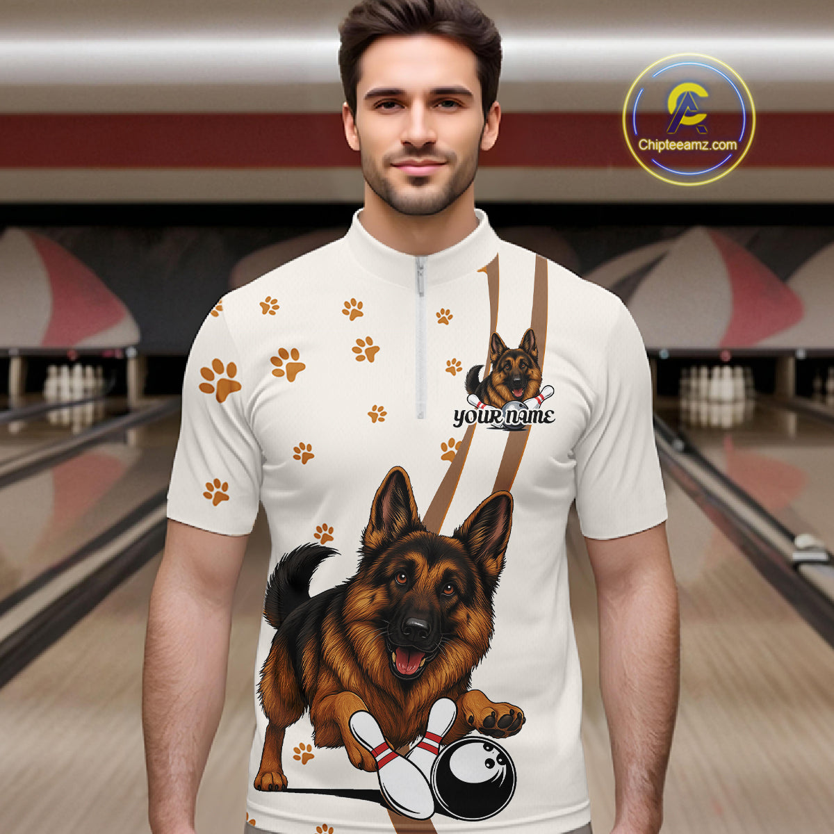 Custom Funny German Shepherd Dog Men Bowling Team Shirt, Dog Lovers Bowling Uniform IPHW10210