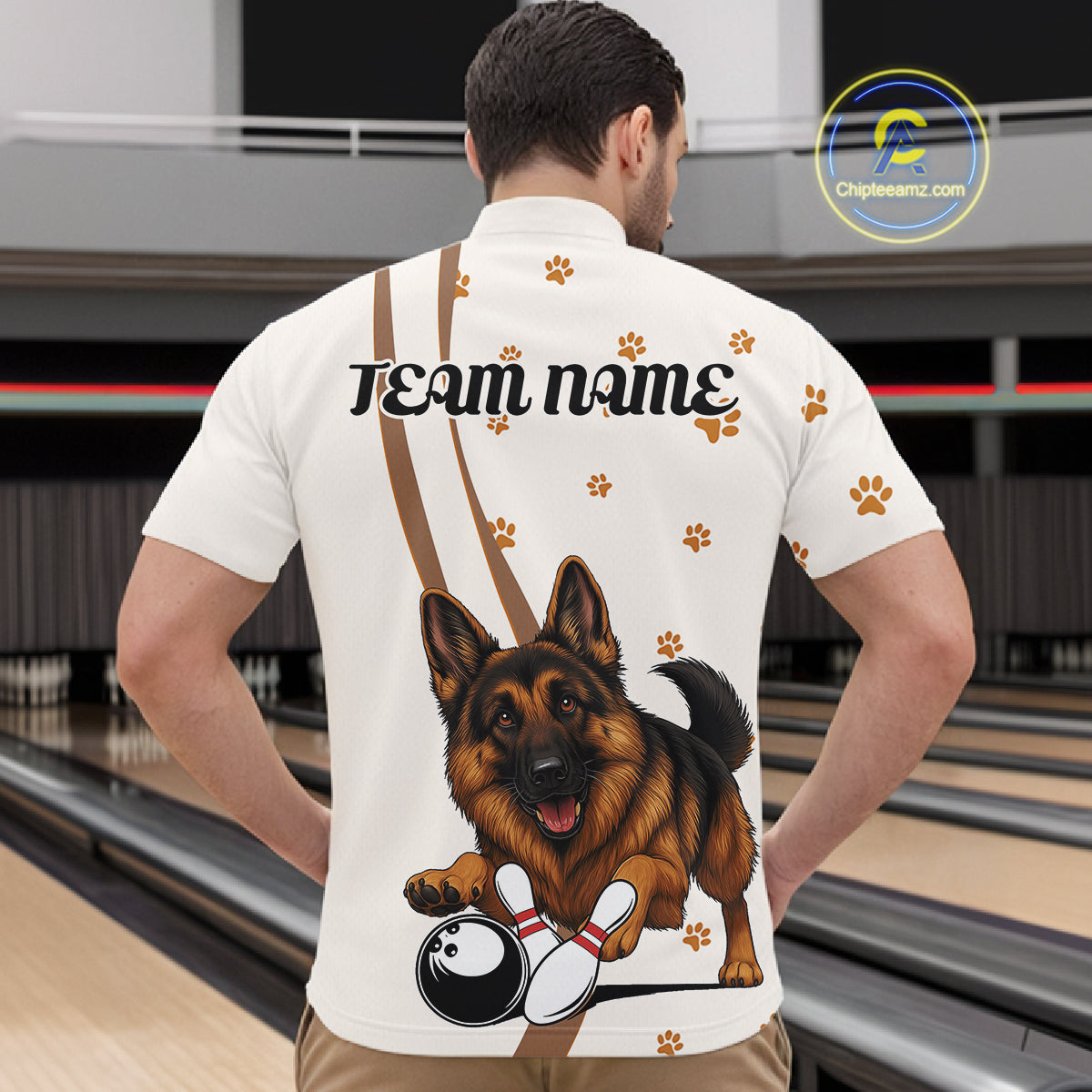 Custom Funny German Shepherd Dog Men Bowling Team Shirt, Dog Lovers Bowling Uniform IPHW10210