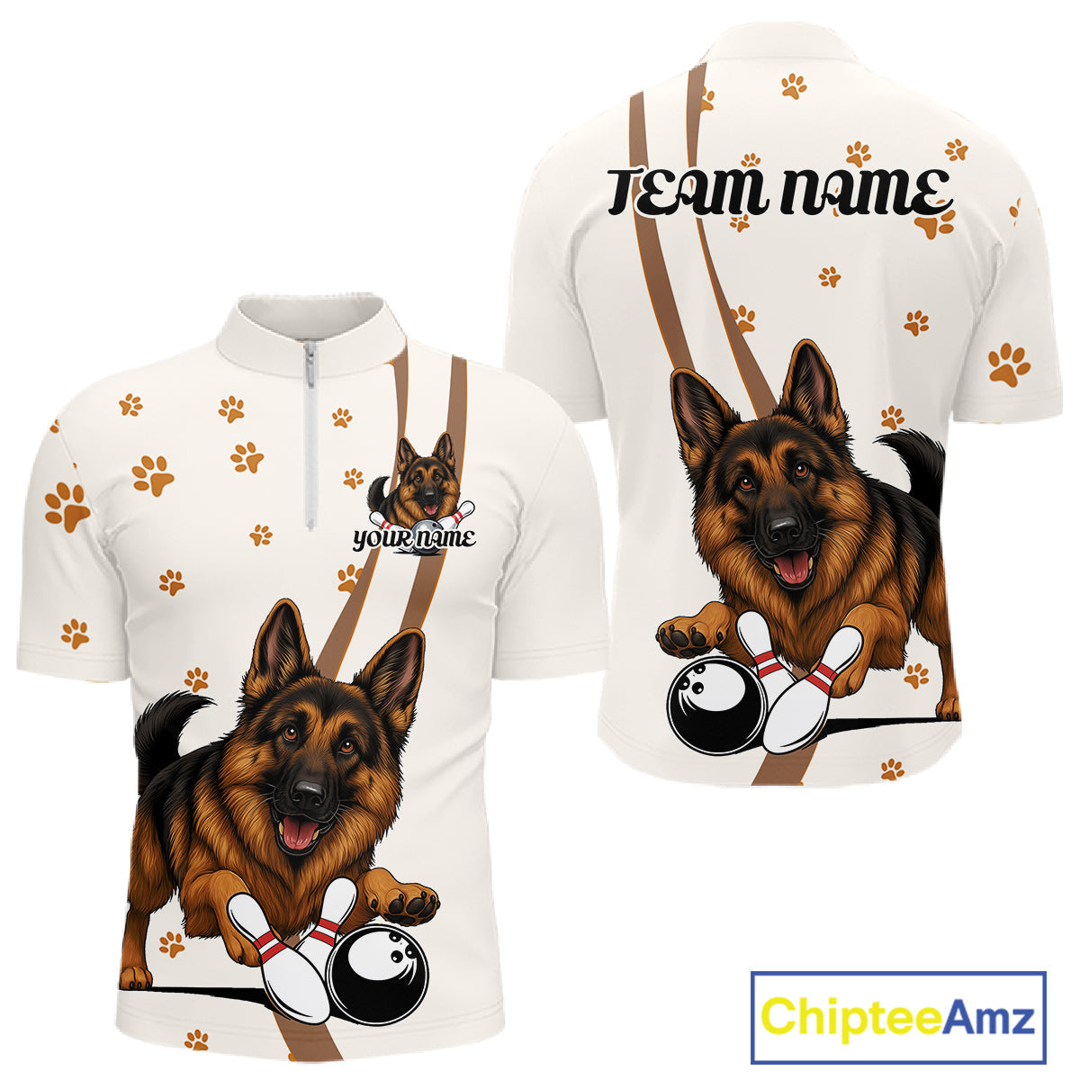 Custom Funny German Shepherd Dog Men Bowling Team Shirt, Dog Lovers Bowling Uniform IPHW10210
