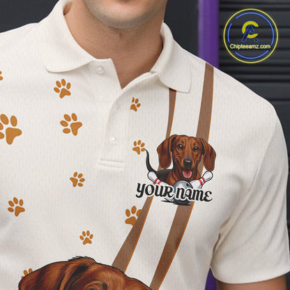 Custom Funny Dachshund Dog Men Bowling Team Shirt, Dog Lovers Bowling Uniform IPHW10213