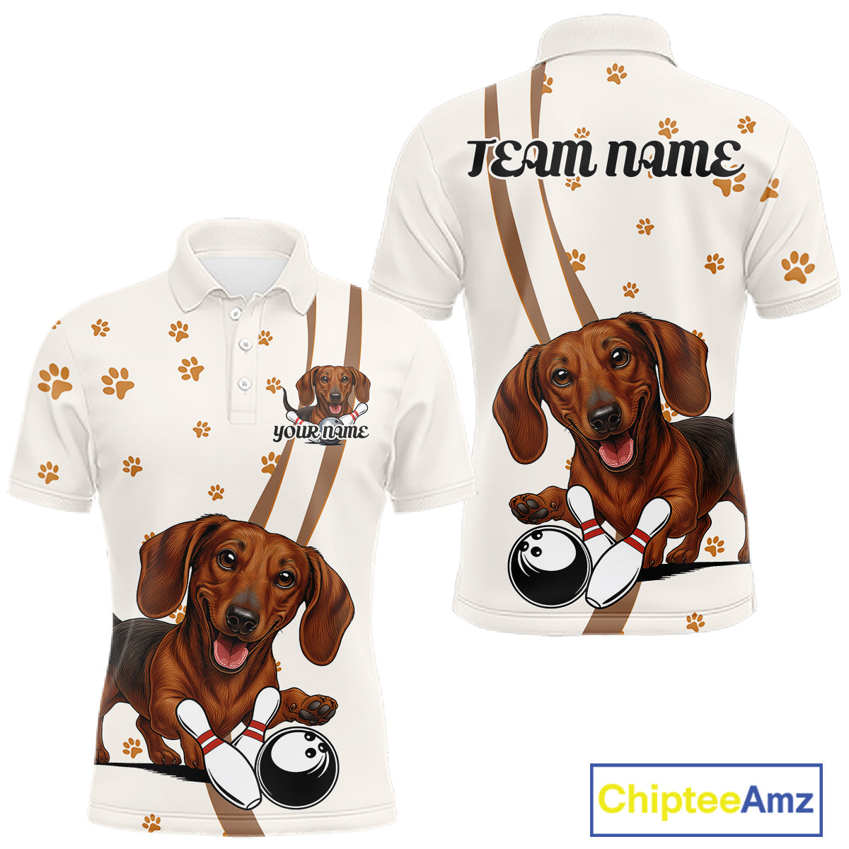 Custom Funny Dachshund Dog Men Bowling Team Shirt, Dog Lovers Bowling Uniform IPHW10213