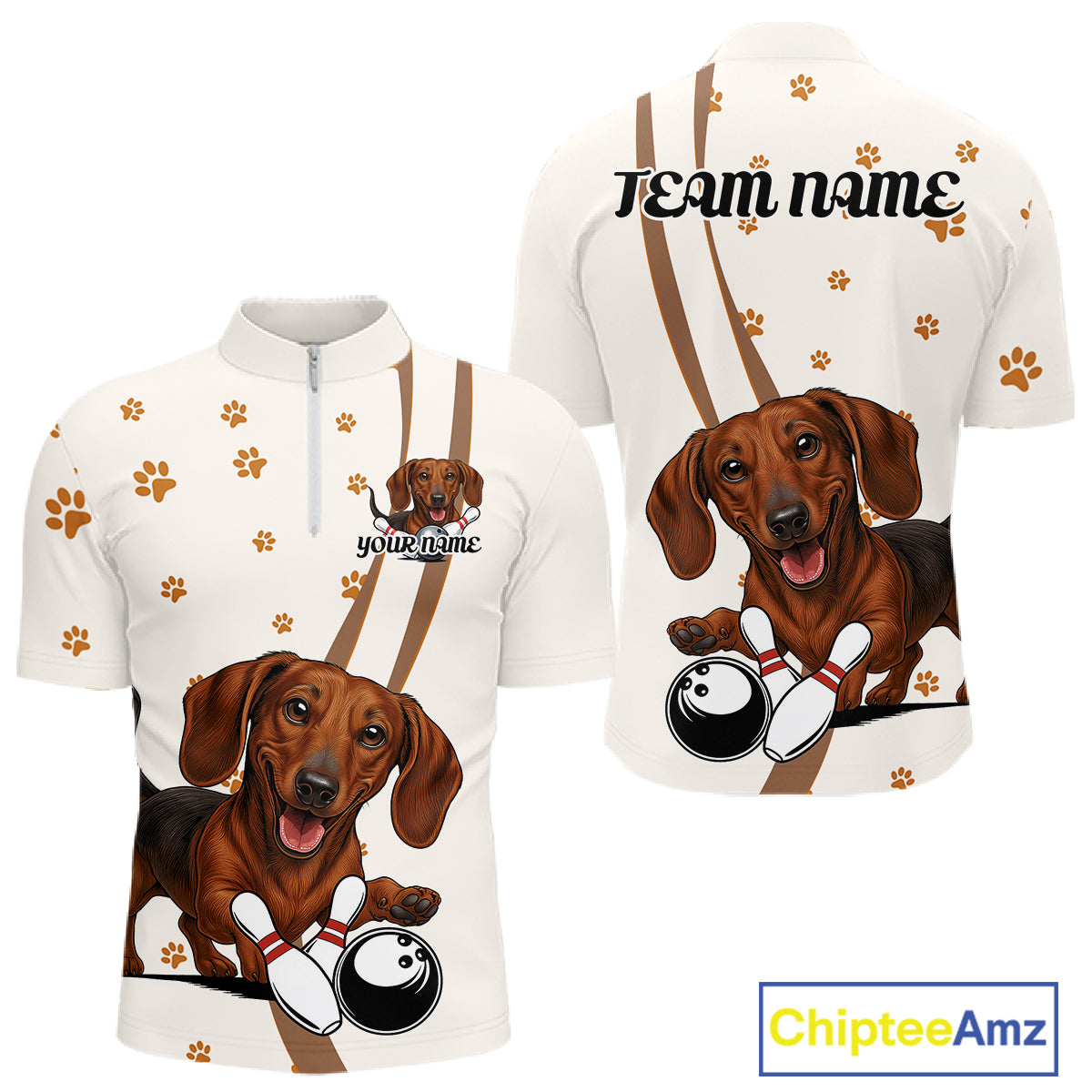 Custom Funny Dachshund Dog Men Bowling Team Shirt, Dog Lovers Bowling Uniform IPHW10213