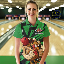 Load image into Gallery viewer, Custom Funny Turkey Bowling Shirts For Women, Green Thanksgiving Bowling Shirt Team Uniform IPHW10677