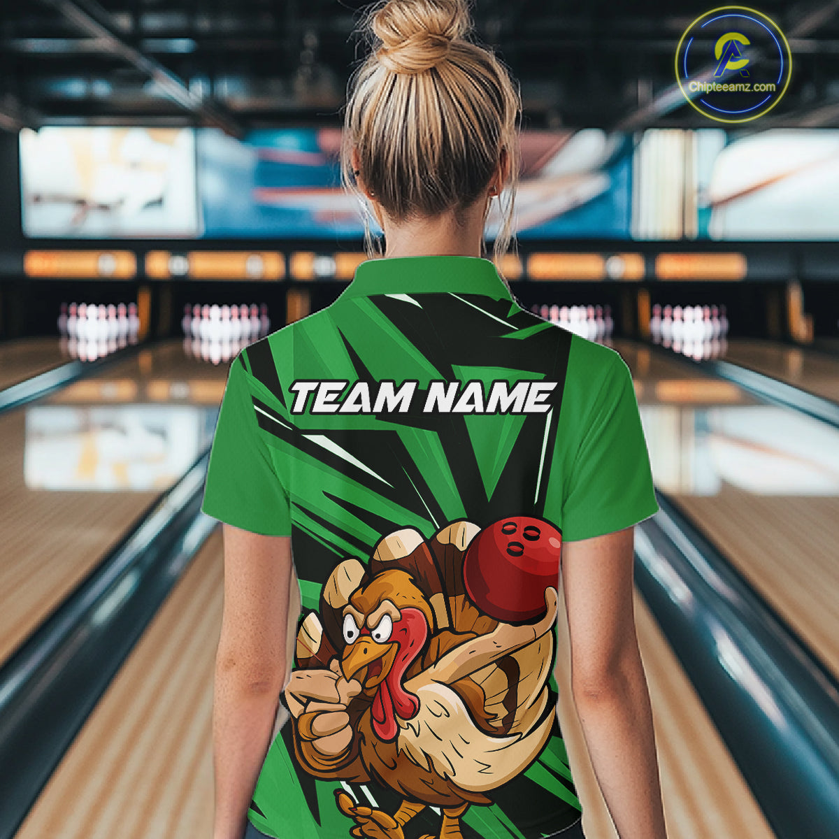 Custom Funny Turkey Bowling Shirts Women, Green Thanksgiving Bowling Shirt Team Uniform IPHW10677