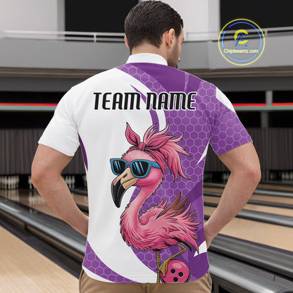 Custom Funny Purple Flamingo Bowling Men Quarter-Zip Shirt, Bowling League Bowlers Outfit IPHW10682