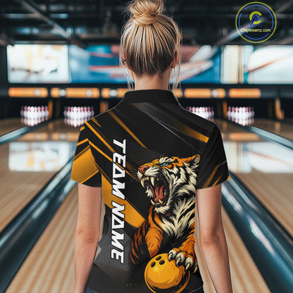 Personalized Tiger Bowling Team Women Quarter-Zip Shirts, Yellow Tiger Bowling Jerseys IPHW9022