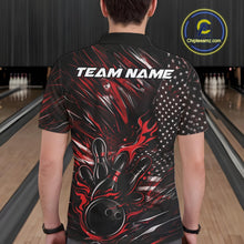Load image into Gallery viewer, Custom Black And Red Patriotic Flame Bowling Jerseys, US Flag Bowling Shirt For Men IPHW11170