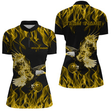 Load image into Gallery viewer, Custom Black And Yellow Flame Eagle Bowling Women Quarter-Zip Shirts, Bowling League Shirt IPHW8793
