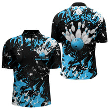 Load image into Gallery viewer, Black, Blue And White Custom Bowling Team Men Quarter-Zip Shirts, Bowling Ball And Pin Jerseys IPHW8794