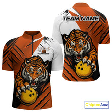 Load image into Gallery viewer, Custom Tiger Bowling Team Quarter-Zip Shirts For Men, Tiger Claw Bowling Jerseys IPHW9026