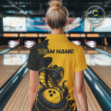 Load image into Gallery viewer, Custom Black And Yellow Cobra Snake Bowling Women Polo Shirt Team Uniform Bowling Pattern IPHW9030