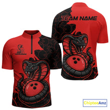 Load image into Gallery viewer, Custom Black And Red Cobra Snake Bowling Men Quarter-Zip Shirts Team Uniform Bowling Pattern IPHW9032