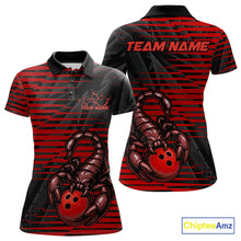 Load image into Gallery viewer, Custom Black And Red Scorpion Bowling Team Polo Shirts For Women, Bowling League Shirt IPHW9036