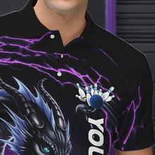 Load image into Gallery viewer, Blue And Purple Thunder Lightning Custom Dragon Bowling Team Polo Shirts For Men IPHW8317