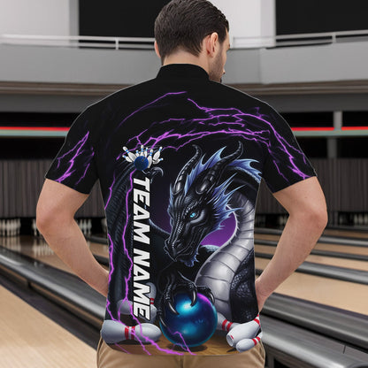 Blue And Purple Thunder Lightning Custom Dragon Bowling Team Quarter-Zip Shirts For Men IPHW8317