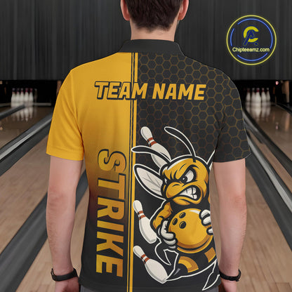 Custom Strike Bee Bowling Polo Shirts For Men, Bee Bowling Team Bowlers Outfit IPHW9047