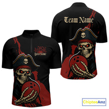 Load image into Gallery viewer, Custom Black And Red Pirate Bowling Men Quarter-Zip Shirts, Bowling Team Bowling League Shirt IPHW9048