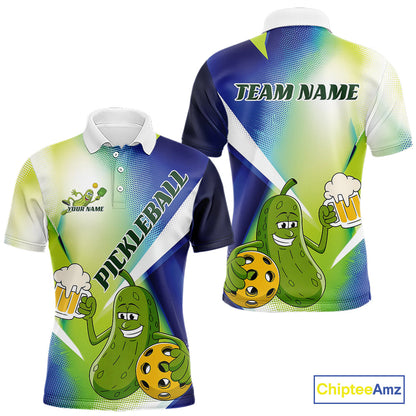 Custom Funny Pickles Loves Beer And Pickleball Polo Shirts For Men, Pickleball Team Shirt IPHW9439