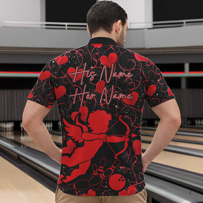 Black And Red Custom Valentines Day Bowling Quarter-Zip Shirts For Men, Bowling Couple Shirt IPHW8329