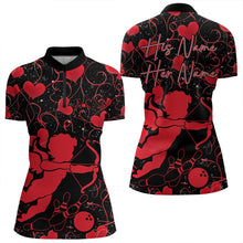 Load image into Gallery viewer, Black And Red Custom Valentines Day Womens Bowling Quarter-Zip Shirts, Bowling Couple Shirt IPHW8329